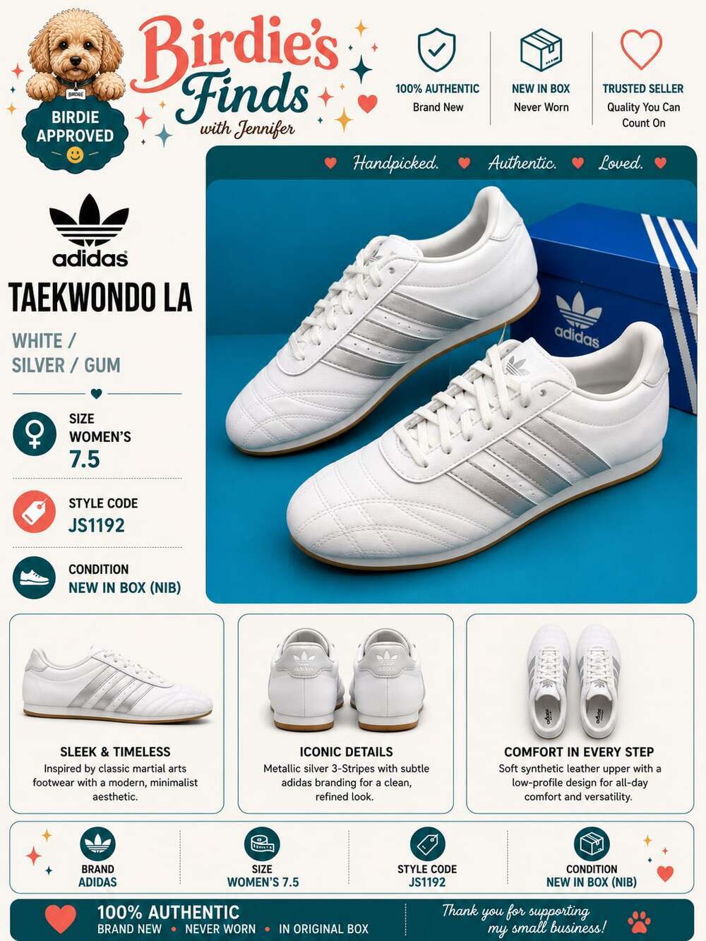 Adidas Taekwondo La Sneakers White Silver Size 7.5